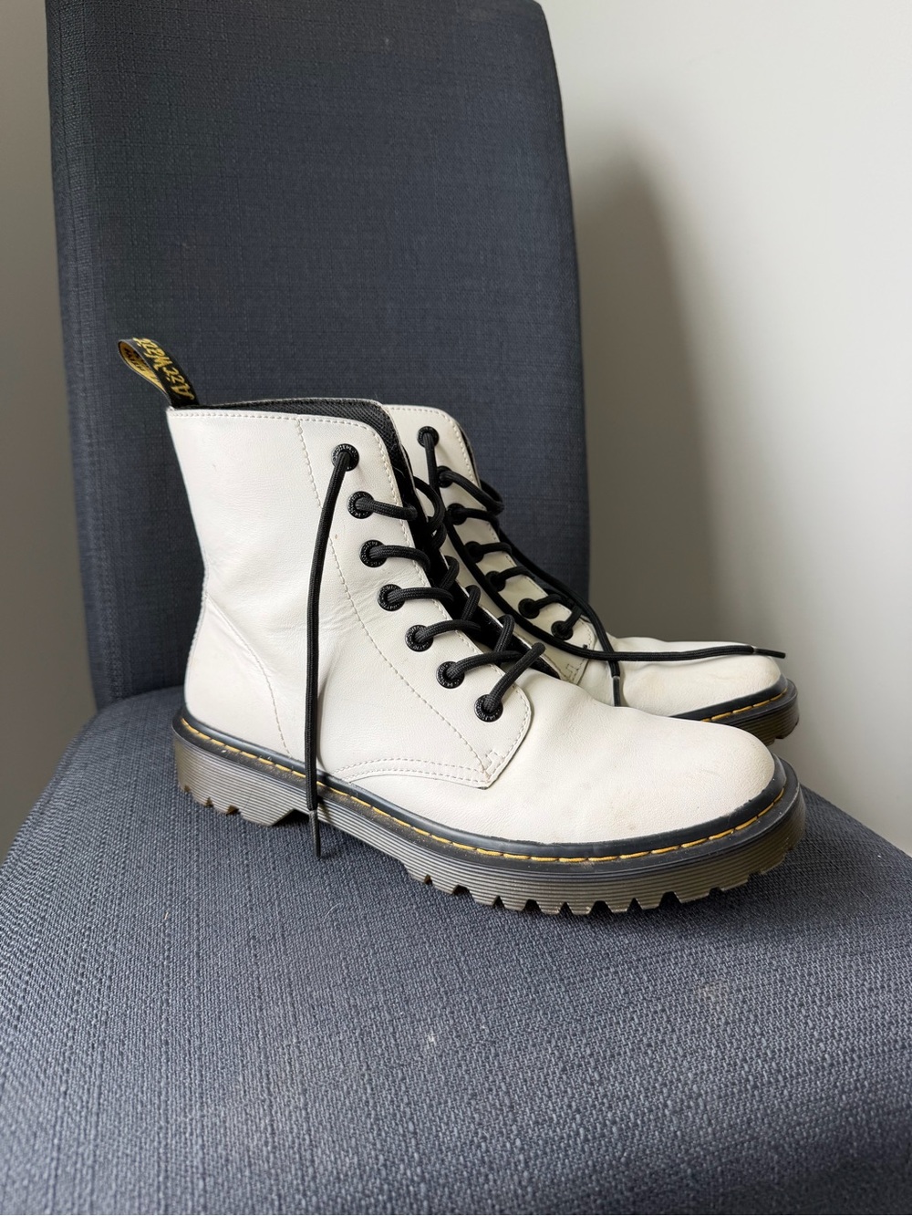 Dr. Martens Luana White Leather Lace-Up Combat Boots | Size 10 US L